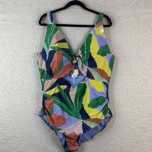 NWT Artesands Womens Green Blue Floral Multi Fit Cup One Piece Swimsuit Size 20